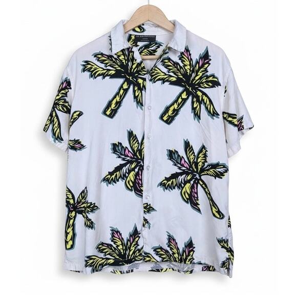 No Boundaries Other - No Boundaries Short Sleeve Neon Palm Tree Resort Camp Collar Button Shirt Mens L